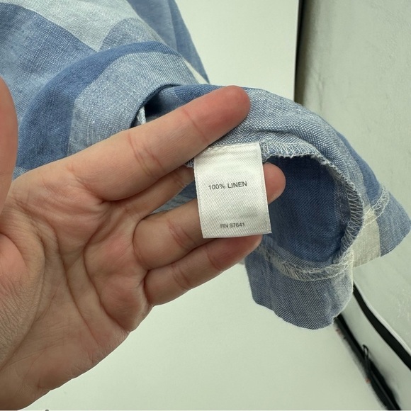 J. Jill Gingham Plaid Blue White Tie Waist Linen Dress Size Large - Picture 5 of 6